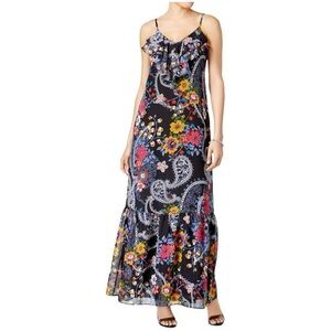 ECI Womens Floral Ruffled Maxi Dress
